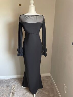 Chiara Boni La Petit Robe Long Sleeve Ponte Illusion Gown - Black Couture